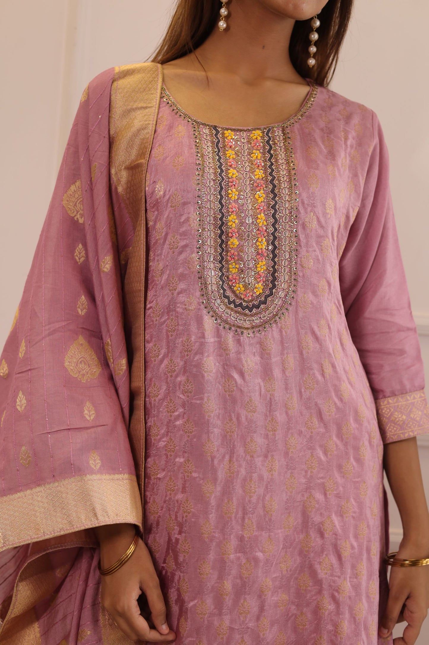 Lilac Banarsi Work inspired suit set (Lilac) - set of 3