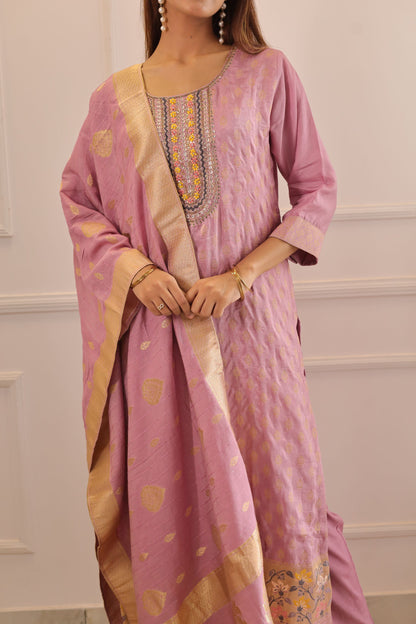 Lilac Banarsi Work inspired suit set (Lilac) - set of 3