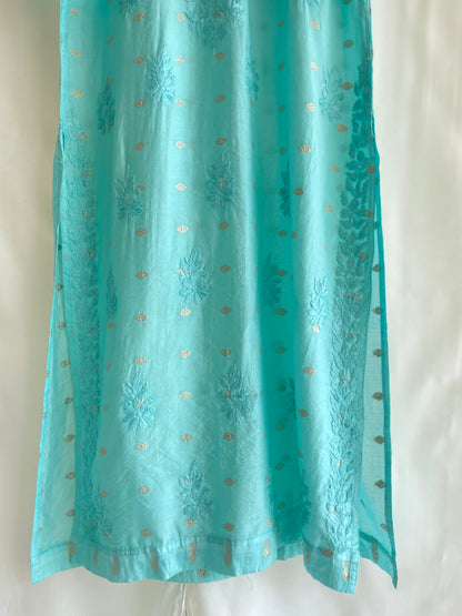 Inaya Long Chikankari Kurti (Sky Blue)