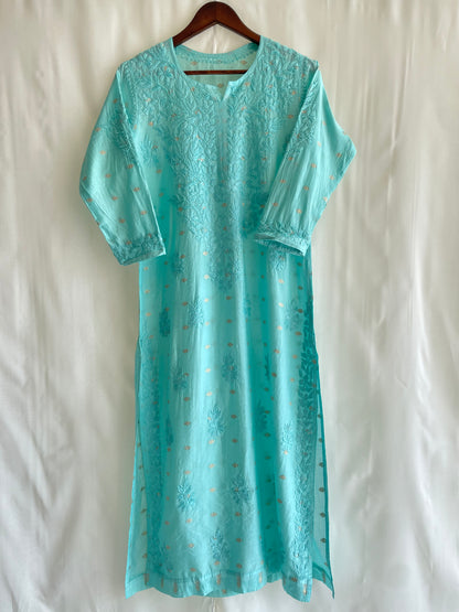 Inaya Long Chikankari Kurti (Sky Blue)