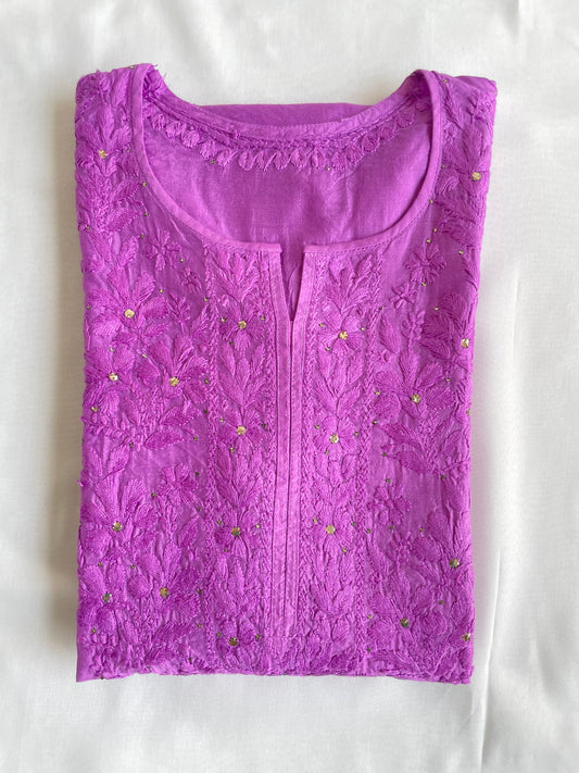 Hayat Mukaish Chanderi Chikankari Kurti(Lavender)