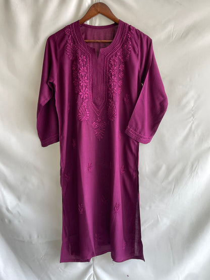 Rayon Chikankari Kurta(Wine)