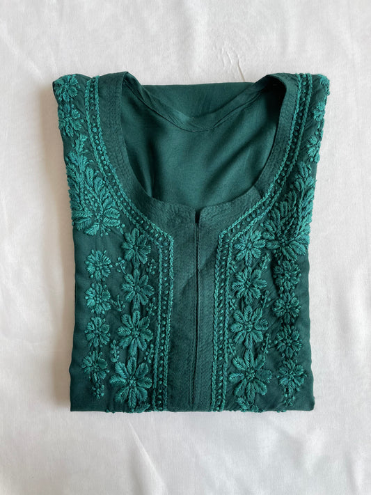 Rayon Chikankari Kurta(Bottle Green)