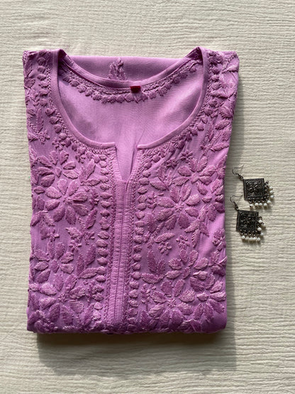 Riza Rayon Chikankari Long Kurta ( Lavender)