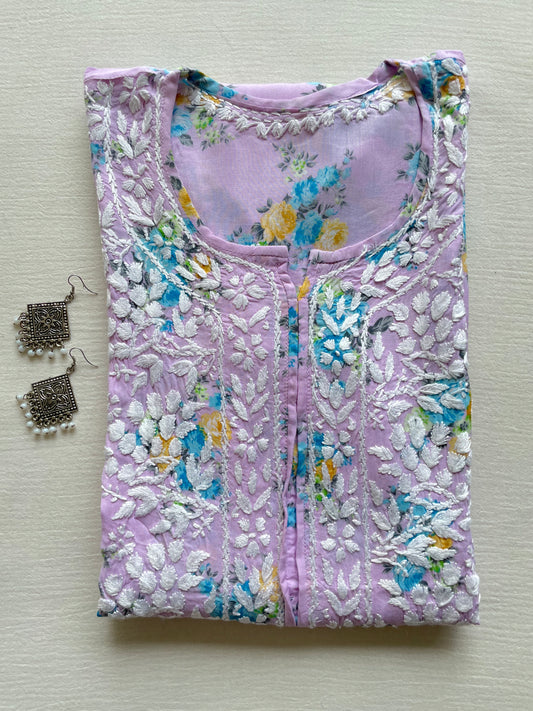 Rida Modal Long Chikankari Kurti ( Lavender)