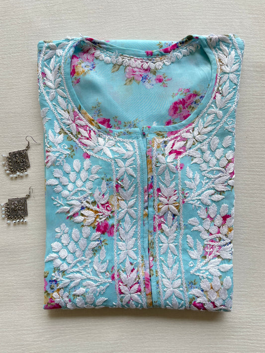 Rida Modal Long Chikankari kurta (Sky Blue)