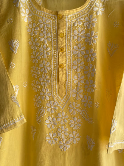Aliya Cotton Chikankari Kurti(Yellow)