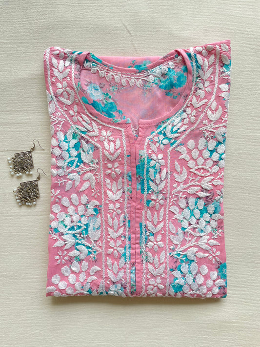 Rida Modal Long Chikankari kurta (Pink)