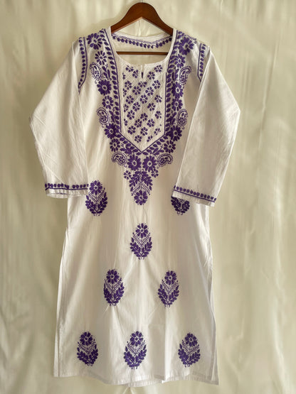 Zoya Cotton Long Chikankari kurta (Purple)