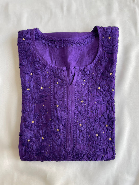 Hayat Mukaish Chanderi chikankari Kurti( Purple)