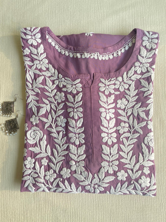 Naira Modal Long Chikankari Kurta(Purple)