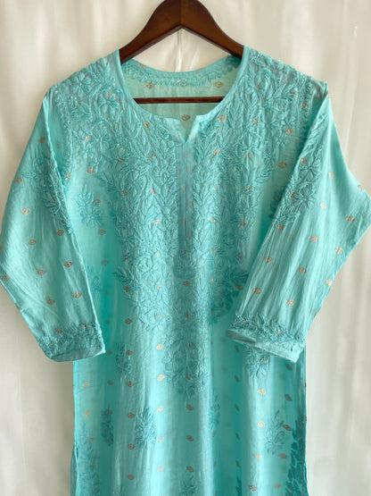 Inaya Long Chikankari Kurti (Sky Blue)