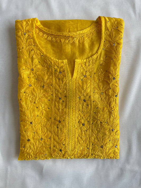 Hayat Chanderi Chikankari Kurti ( Yellow)