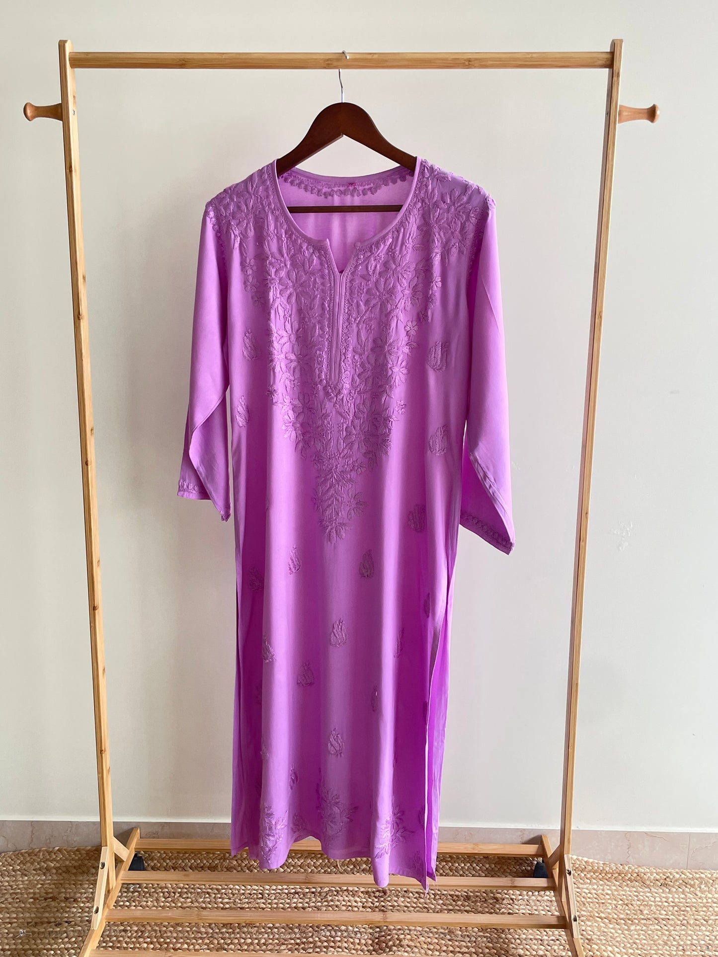 Riza Rayon Chikankari Long Kurta ( Lavender)