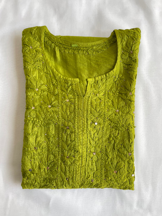 Hayat Mukaish Chanderi Chikankari Kurti (Green)