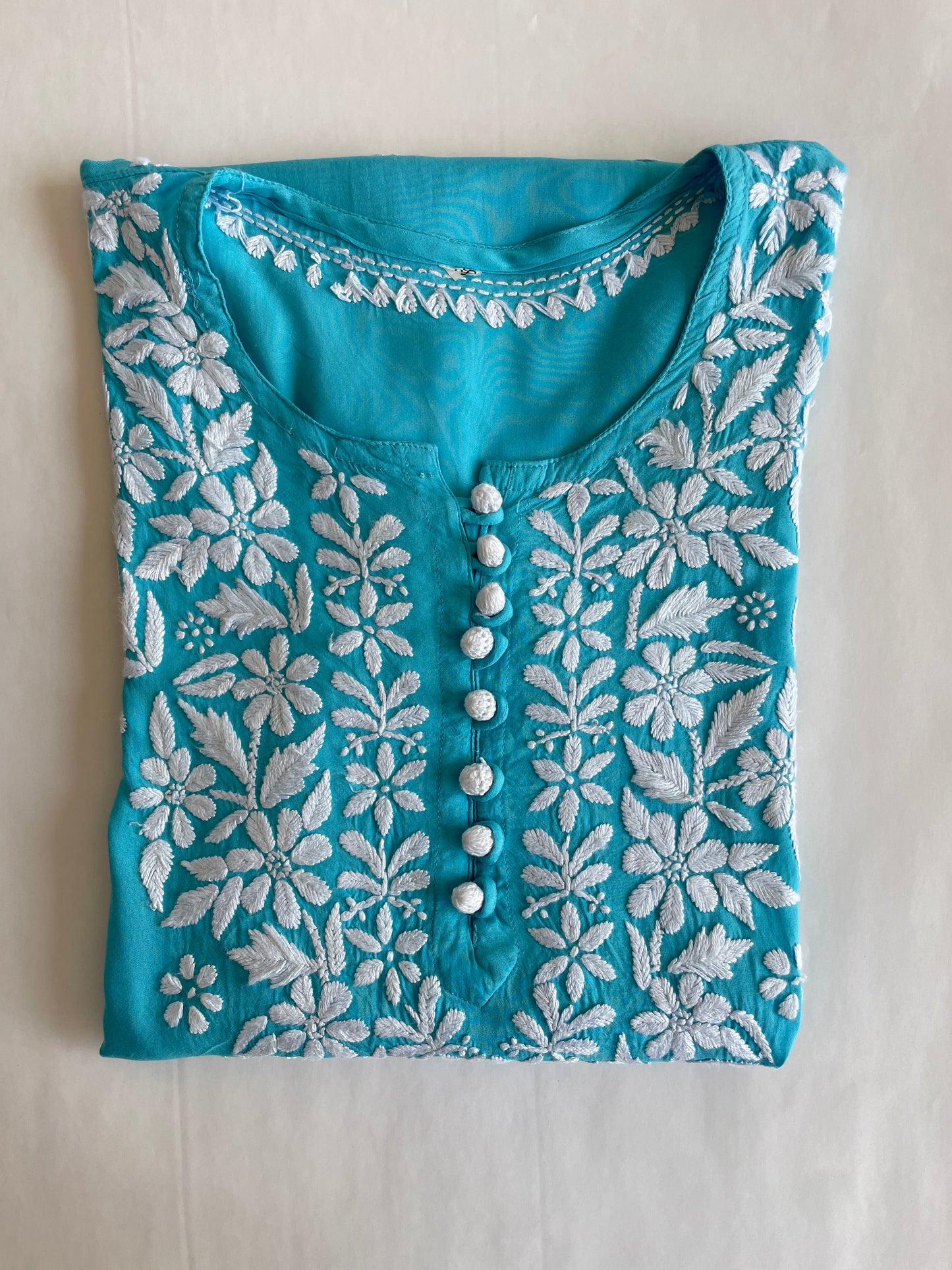 Mahira Modal Long Chikankari Kurti(Sky Blue)