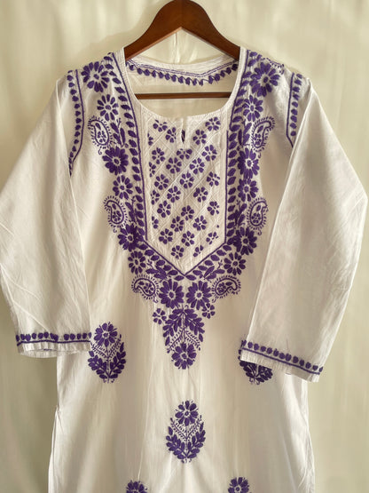 Zoya Cotton Long Chikankari kurta (Purple)