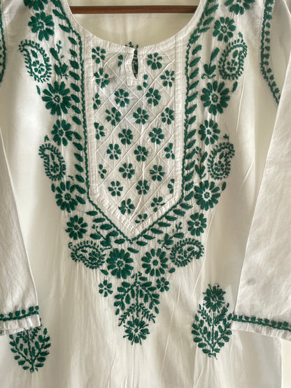 Zoya Cotton Long Chikankari Kurta ( Green)